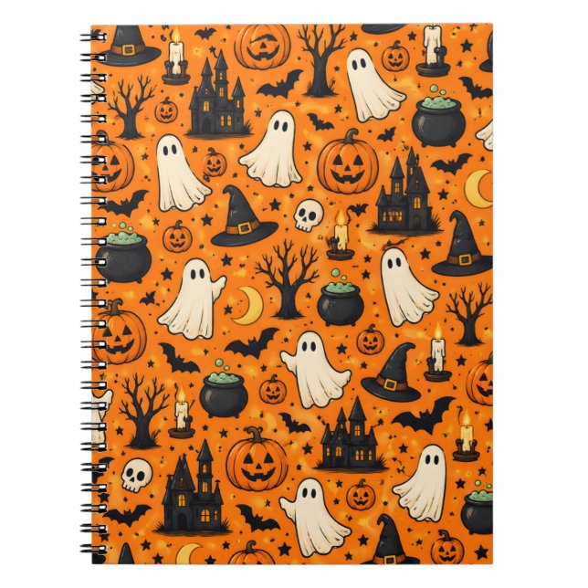 Söta Retro Halloween-spöken & pumpor Anteckningsbok (Framsidan)