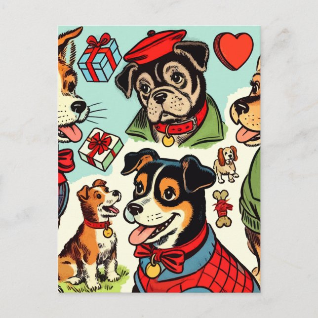 Söta Retro Hund Serier Vykort (Framsida)