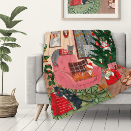 Söta retro katter jul firande  fleecefilt