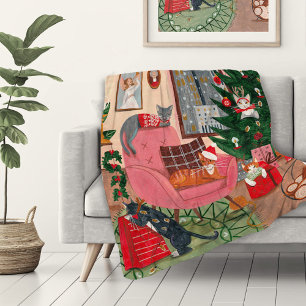 Söta retro katter jul firande  fleecefilt