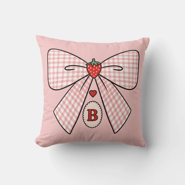 Söta Retro Monogram Första Bokstaven Jordgubbs Coq Kudde (Framsida)
