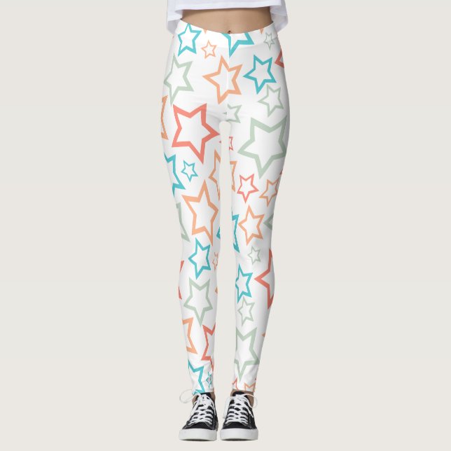 Söta Retro Pastell Stjärnor Sommar Strand  Leggings (Framsida)