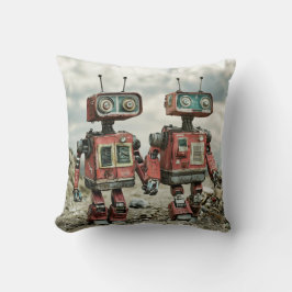 Söta Retro Robotar I Kärlek Som Håller Händer Kudde
