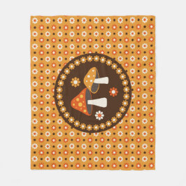 Söta Retro-svampar och blommor Fleecefilt