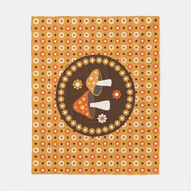 Söta Retro-svampar och blommor Fleecefilt (Framsidan)