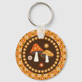 Söta Retro-svampar och blommor Nyckelring