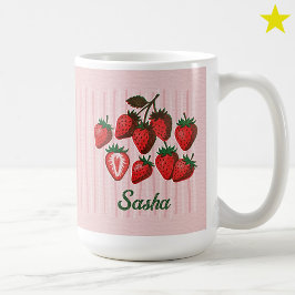 Söta Risograf Jordgubbar & Ränder Anpassat Namn Kaffemugg
