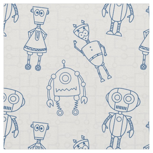 Söta robotar (blå och vita) tyg (Närbild)