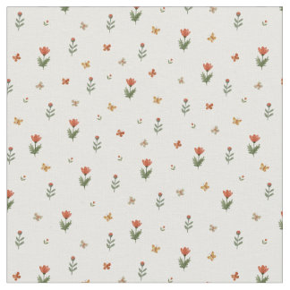 Söta röda blommor & Fjärilar Blommig mönster Tyg