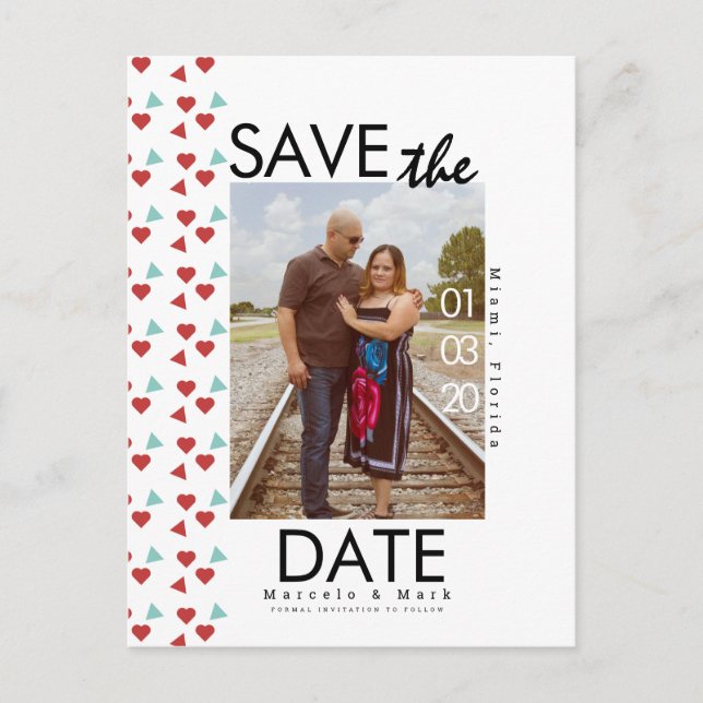 Söta röda hjärtan konfetti Save The Dates Foto  Vykort (Framsida)