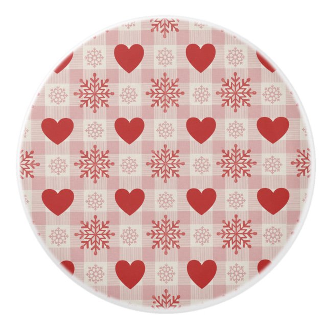 Söta röda hjärtan Rosa snöflinga Plaid Mönster  Knopp (Framsidan)