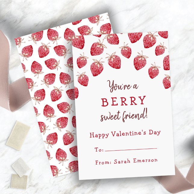 Söta röda jordgubbar Alla hjärtans dag Anteckningskort (Cute Red Strawberries Valentine Note Card)