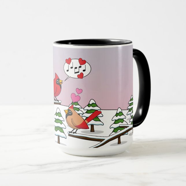 Söta röda kardinaler älskar vinterlandskap mugg (Framsida höger)