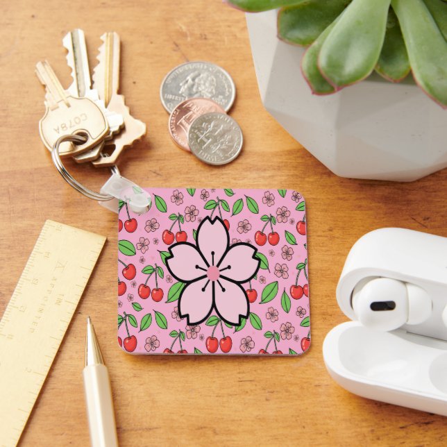 Söta röda körsbärsvibbar Söt flickaktig estetik Nyckelring (Skrivbord)