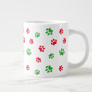 Söta röda och gröna tassavtrycksmönster jul jumbo mugg