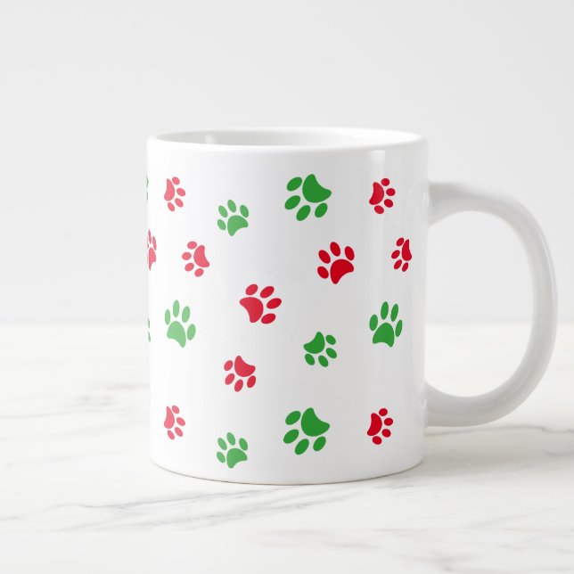 Söta röda och gröna tassavtrycksmönster jul jumbo mugg (Höger)
