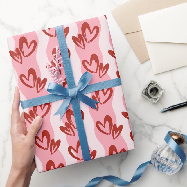 Söta röda och rosa hjärtan  Rullpapper för present Presentpapper (Gifting)