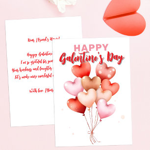 Söta Röda Rosa Hjärtballonger Galentine's Day Kort