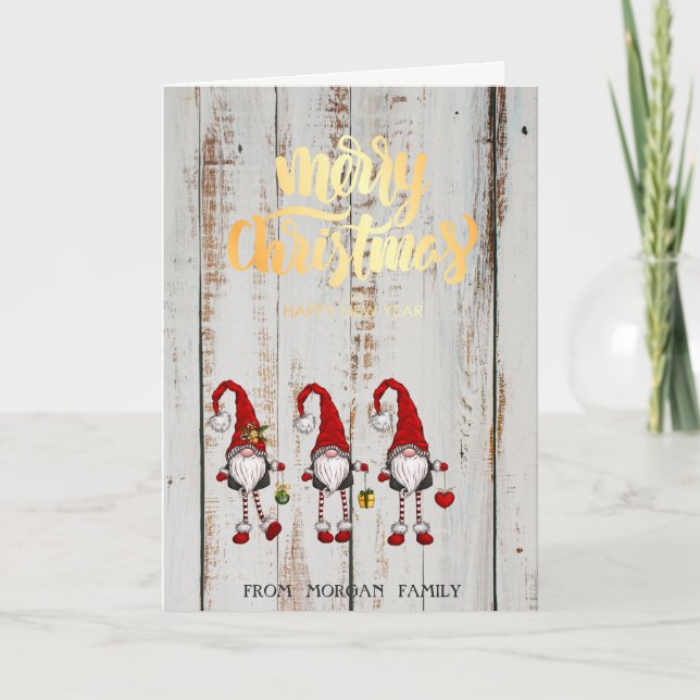 Söta röda tomtar God Jul Helgkort (Framsida)