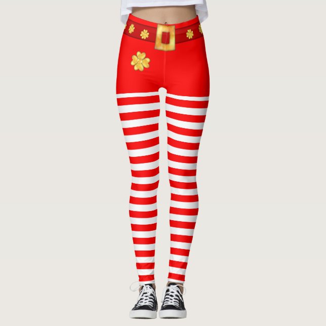 Söta röda vita randiga leggings (Framsida)