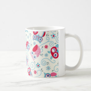 Söta, roliga blommor från ansikte uggla snurrar kaffemugg