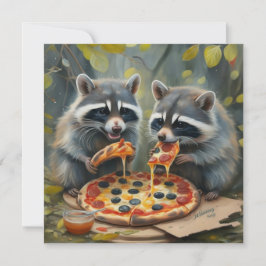 Söta roliga djur som äter en pizza roliga presenti inbjudningar
