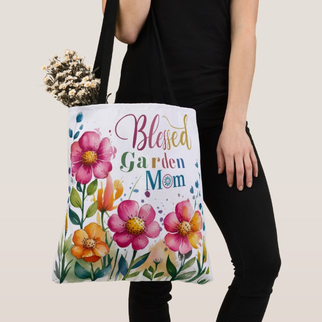 Söta roliga Färgglada blommor Lycklig trädgård Mam Tygkasse (Närbild)