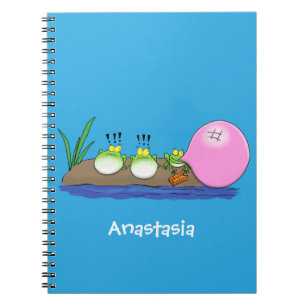 Söta roliga grodor bubbelgummi serieillustration anteckningsbok