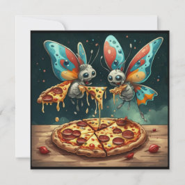 Söta roliga insekter som äter en pizza roliga pres inbjudningar