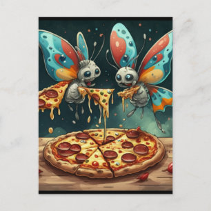 Söta roliga insekter som äter en pizza roliga pres vykort