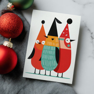 Söta roliga julfåglar retro minimalistisk jul vykort