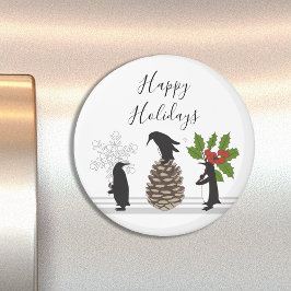 Söta roliga pingviner Whimsical Glad jul Magnet