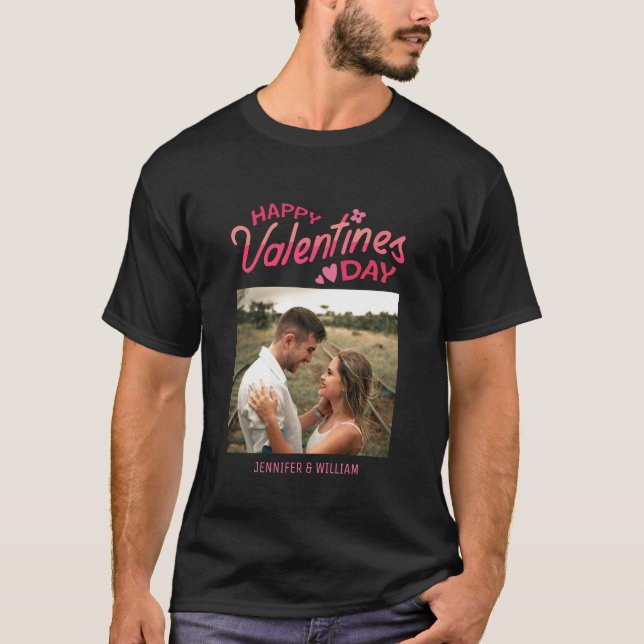 Söta Romantik Rosa Päls Photo Alla hjärtans dag T Shirt (Framsida)