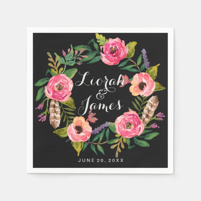 Söta romantiska vattenfärgblommor pappersservett (Framsidan)