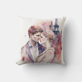 Söta romantiska vattenfärgskoppel i Paris kastkudd Kudde