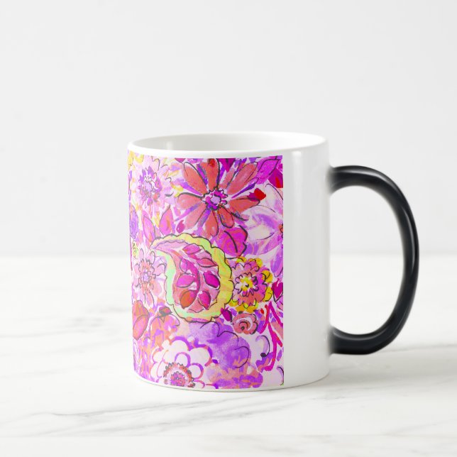 Söta rosa abstrakta blommor magisk mugg (Höger)
