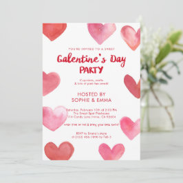 Söta Rosa Akvarellhjärtan Galentine’s Dag Fest Inbjudningar