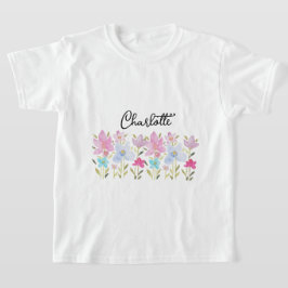 Söta Rosa Akvarellvilda Blommor med Monogram T Shirt