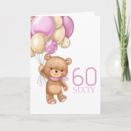 Söta rosa-ballonger Flickteddykort Kort
