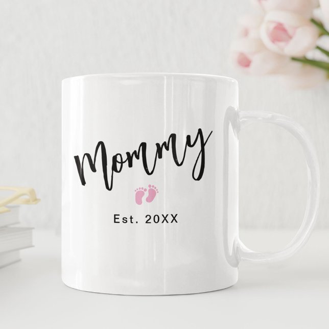 Söta Rosa Bebis Fötter Skript Mamma År Etablerat  Kaffemugg (Skapare uppladdad)