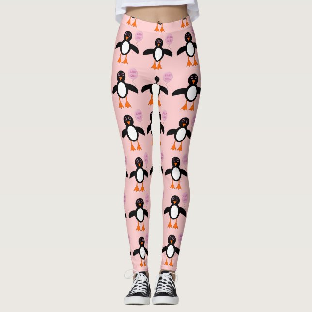 Söta rosa bebisflicka pingvinleggings leggings (Framsida)
