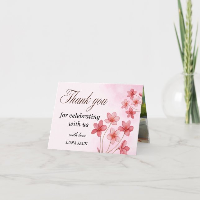 Söta Rosa Blommiga Födelsedags Tacksamhet Tack Kort (Framsida)