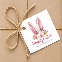 Söta rosa blommiga kaninöron Glad påsk Gåvor Etiketter