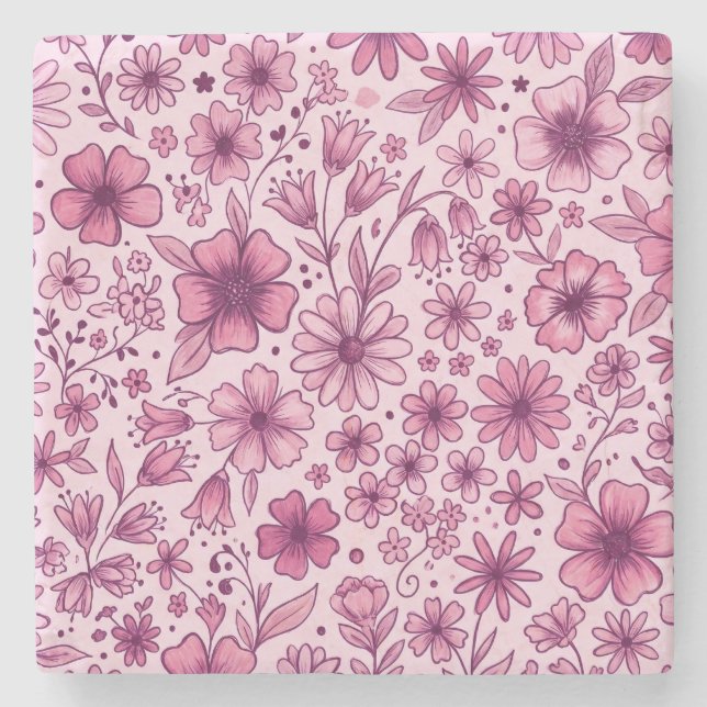 Söta rosa blommiga vilda blommor stenunderlägg (Framsidan)
