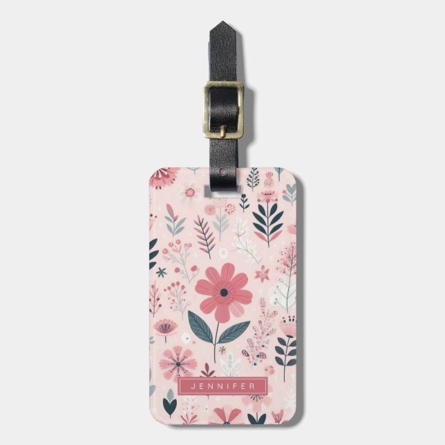Söta Rosa Blommor Bagagebrickor (Vertikal Framsida)