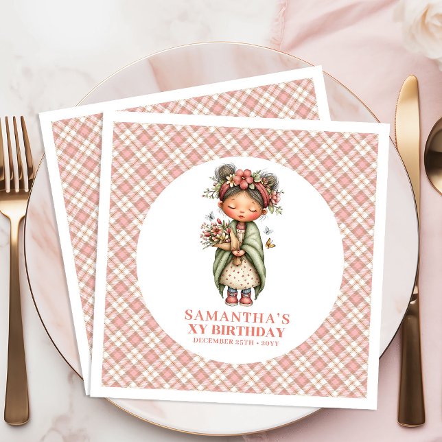 Söta rosa blommor för sagoprinsessor 7-års födelse pappersservett (Pretty Fairy Pink Flowers 7th Birthday Party Napkins)