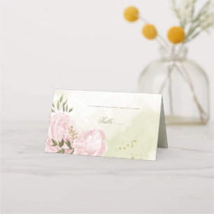 söta rosa blommor gröna blad placeringskort