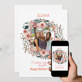 Söta rosa blommor mamma dotter citat foto kort