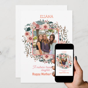 Söta rosa blommor mamma dotter citat foto  kort