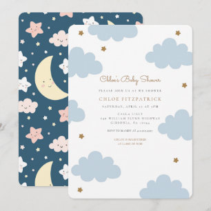Söta Rosa Clouds Baby Shower Blue Inbjudningar